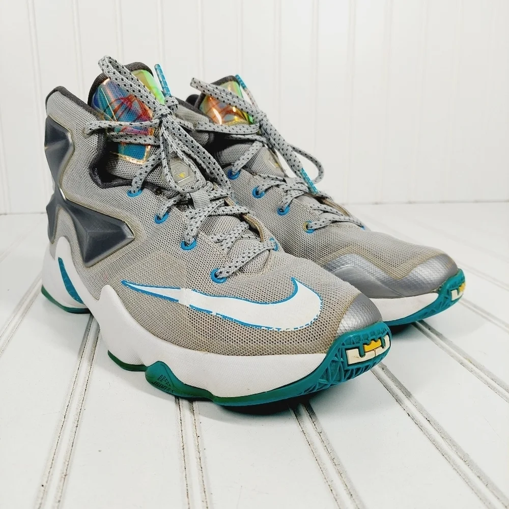 Nike LeBron 13 Blue Lagoon III Hologram Kids Lace Up Athleisure Sneakers B208
